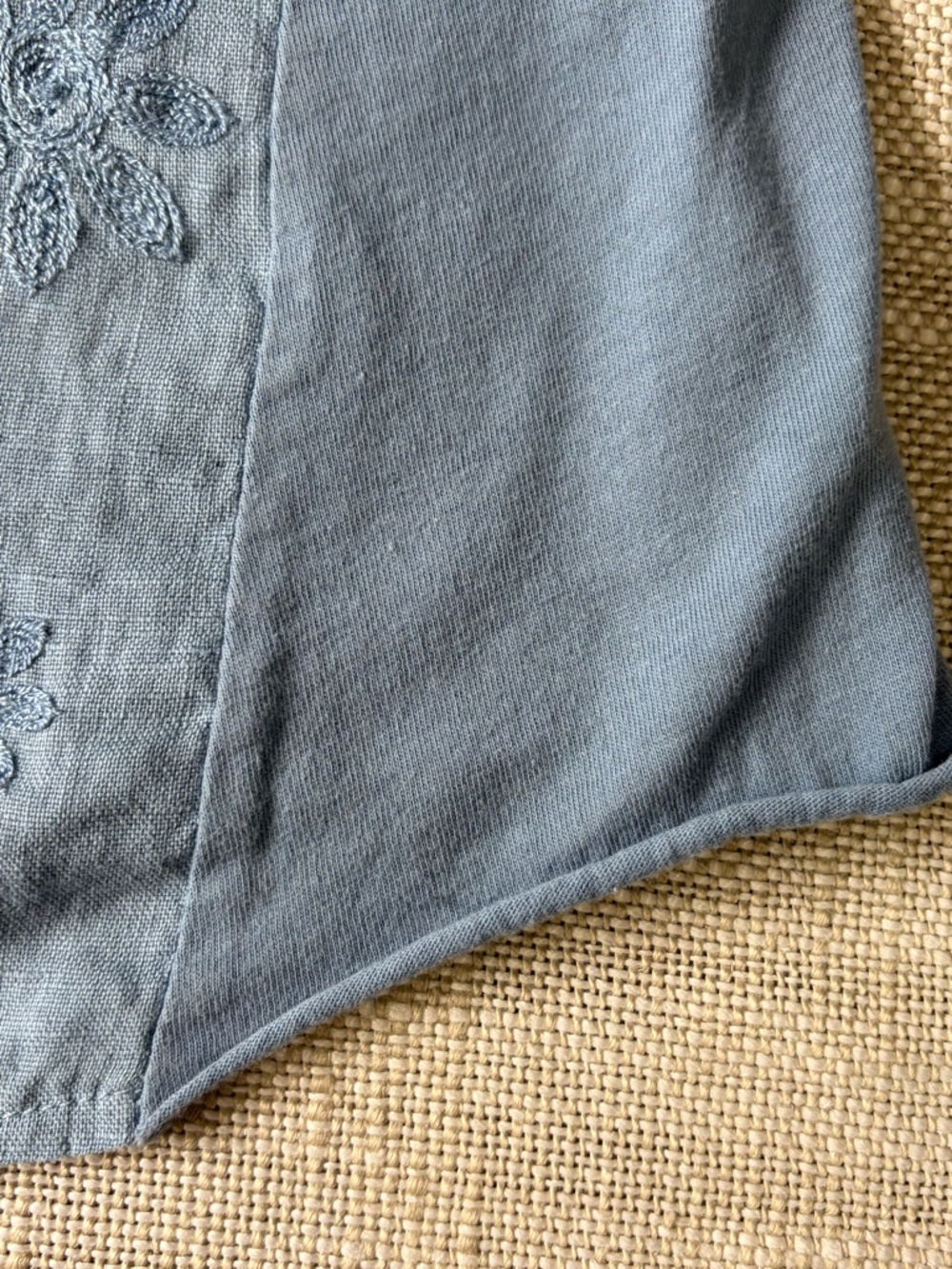 Italian Linen Cotton Blend Blue Floral Embroidery Boho Sleeveless Top-Sz-XL - Picture 10 of 16